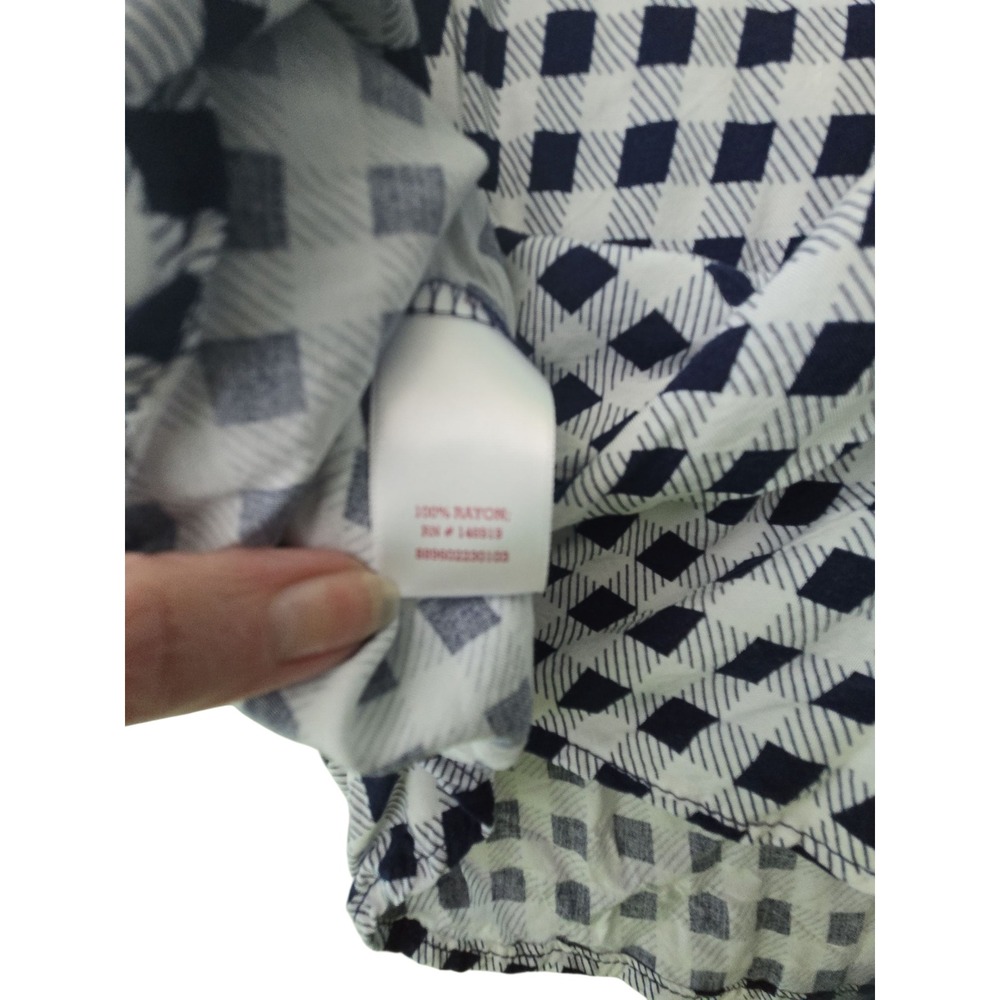 SO Women's Cold Shoulder Top Blouse Medium White Navy Gingham Plaid‎ - Picture 3 of 8